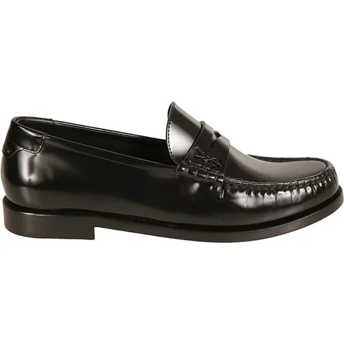 Schwarze flache Loafer Schuhe , Damen, Größe: 38 1/2 EU - Saint Laurent - Modalova