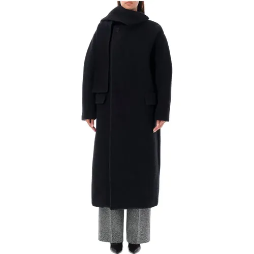 Wool Long Coat Scarfed Collar , female, Sizes: 2XS - Msgm - Modalova