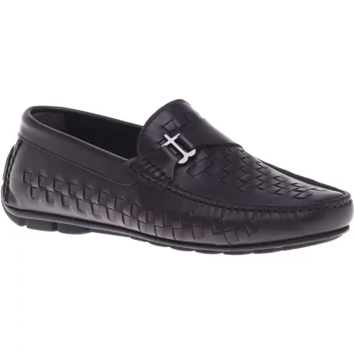 Dark woven leather loafer , male, Sizes: 6 UK, 9 UK, 11 UK, 12 UK, 7 1/2 UK, 7 UK, 10 UK - Baldinini - Modalova