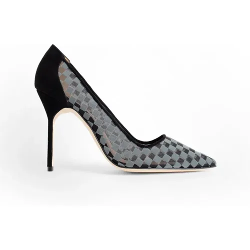 Schwarze karierte Mesh-Pumps , Damen, Größe: 36 1/2 EU - Manolo Blahnik - Modalova