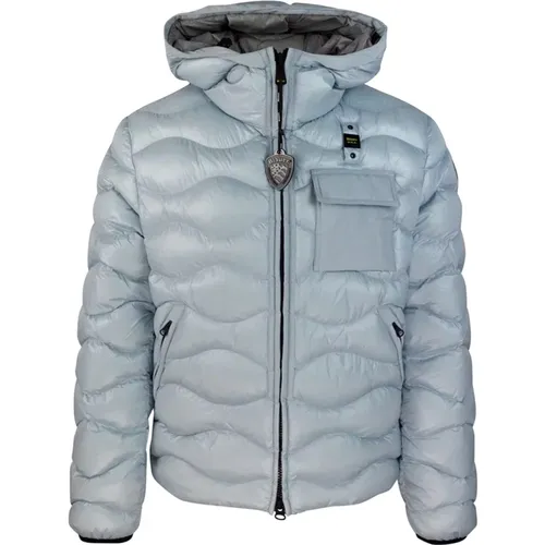 Grey Hooded Nylon Coat , male, Sizes: 2XL - Blauer - Modalova