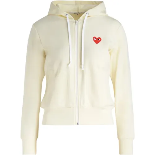 Hoodie with Red Heart Zip Closure , female, Sizes: S, L - Comme des Garçons Play - Modalova