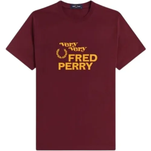 Printed T-Shirt in Aubergine , male, Sizes: L, XL, M - Fred Perry - Modalova