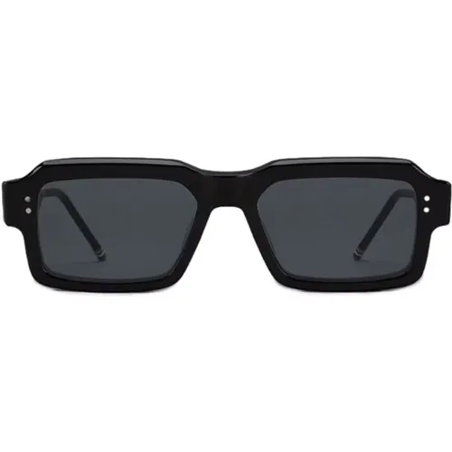 Rechteckige schwarze Sonnenbrille mit grauer Linse , Herren, Größe: 56 MM - Thom Browne - Modalova