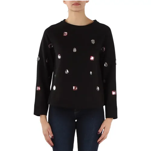 Cotton Sweatshirt with Embellished Stones , female, Sizes: S, L, M - Emporio Armani - Modalova