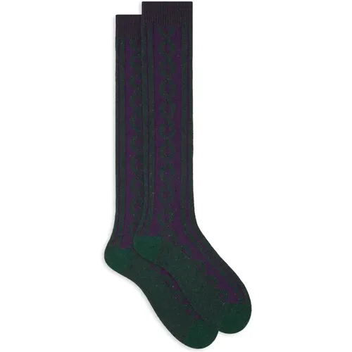 Grüne Kabelgestrickte Lange Socken , Herren, Größe: L - Gallo - Modalova