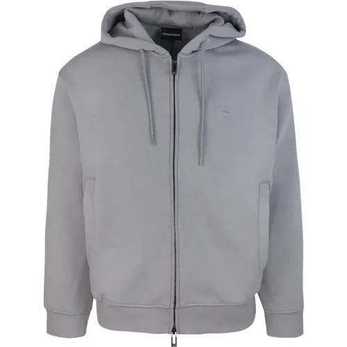 Grauer Hoodie Mit Reißverschluss Pullover , Herren, Größe: L - Emporio Armani - Modalova