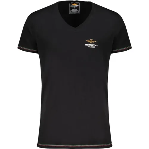 Schwarze Baumwollunterwäsche, Kurzarm T-Shirt , Herren, Größe: L - aeronautica militare - Modalova