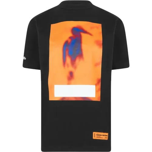 Zensiertes Logo T-Shirt Schwarz/Orange Kurzarm , Damen, Größe: XS - Heron Preston - Modalova