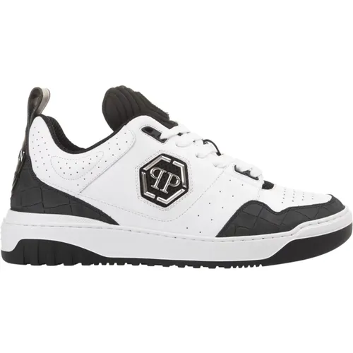 White Leather Sneakers with Hexagon Patch , male, Sizes: 8 UK, 9 UK, 10 UK, 11 UK, 6 UK, 7 UK - Philipp Plein - Modalova