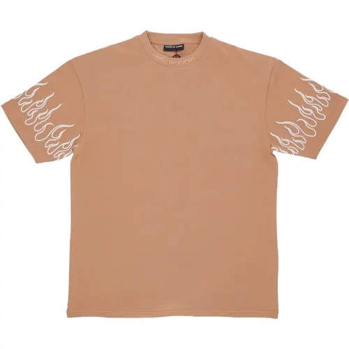 Flame Embroidery Tee Terracotta T-Shirt , male, Sizes: XS, L, XL, M - Vision OF Super - Modalova