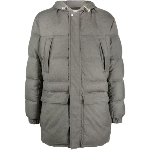Grey Quilted Parka with Hood , male, Sizes: M - Eleventy - Modalova