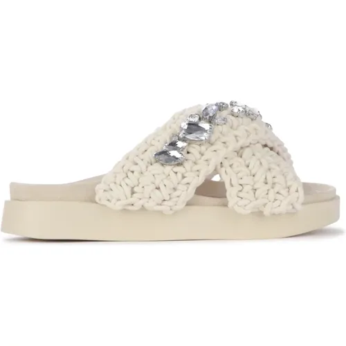 Crossed Fabric Ivory Slipper with Stones , female, Sizes: 4 UK, 8 UK, 5 UK - Inuikii - Modalova