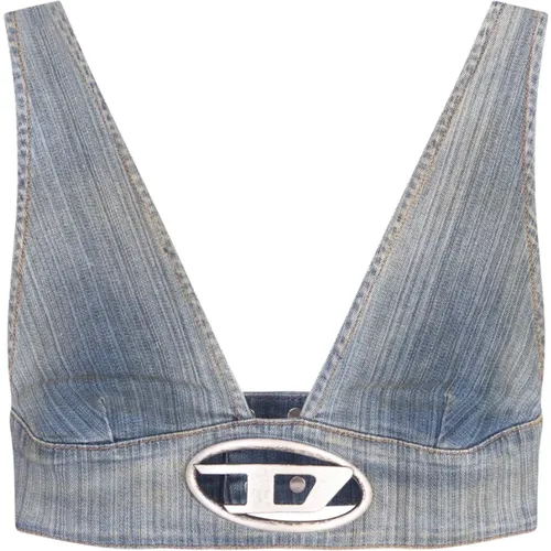 Denim Top with Oval D Logo , female, Sizes: M, S - Diesel - Modalova