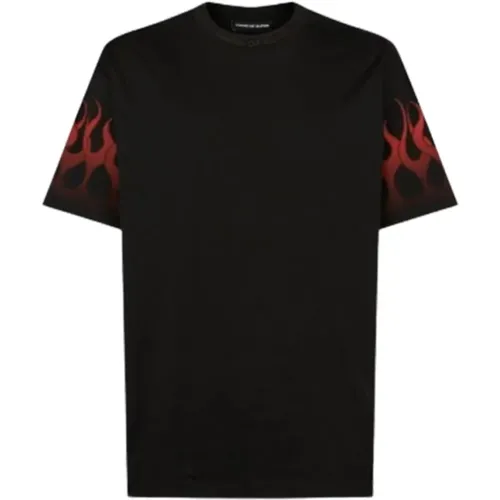 T-Shirt with Red Flames , male, Sizes: XL, M, XS, L, S - Vision OF Super - Modalova
