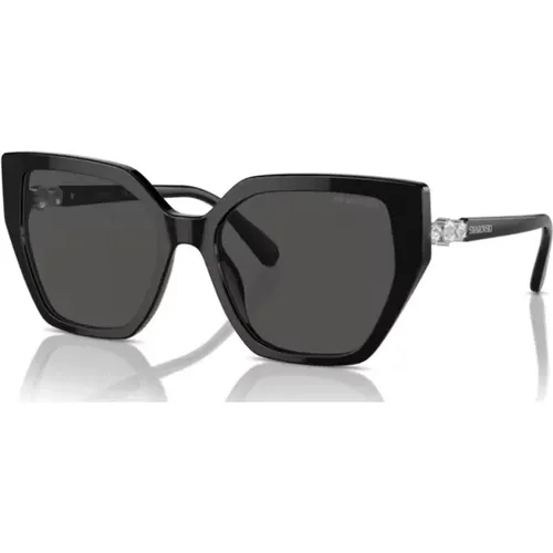 Schwarze/Dunkelgraue Sonnenbrille , Damen, Größe: 56 MM - Swarovski - Modalova