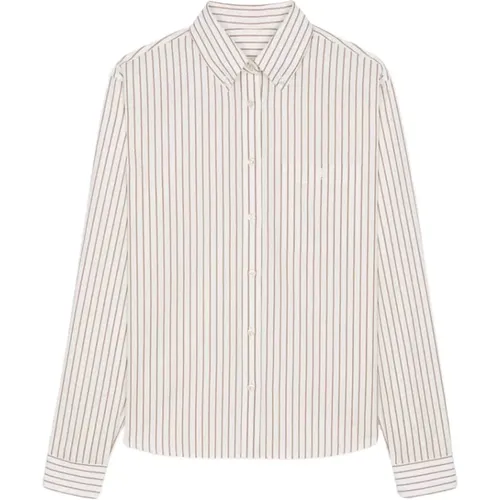 Classic Striped Monogram Poplin Shirt , female, Sizes: XL - Saint Laurent - Modalova