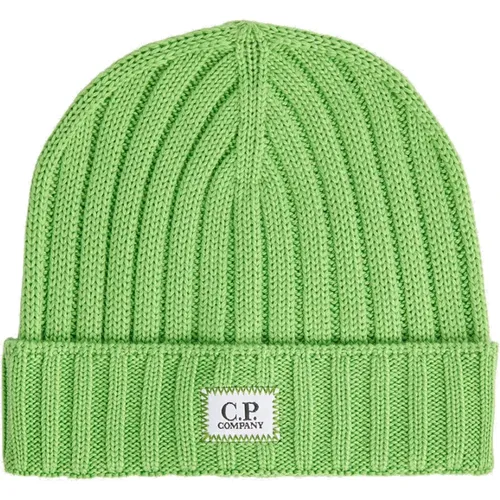 Ribbed Knit Beanie with Logo , male, Sizes: ONE SIZE - C.P. Company - Modalova