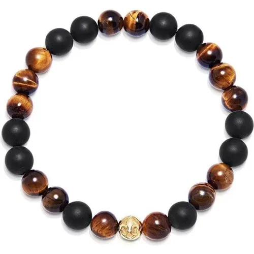 Men's Wristband with Matte Onyx and Brown Tiger Eye , Herren, Größe: XL - Nialaya - Modalova