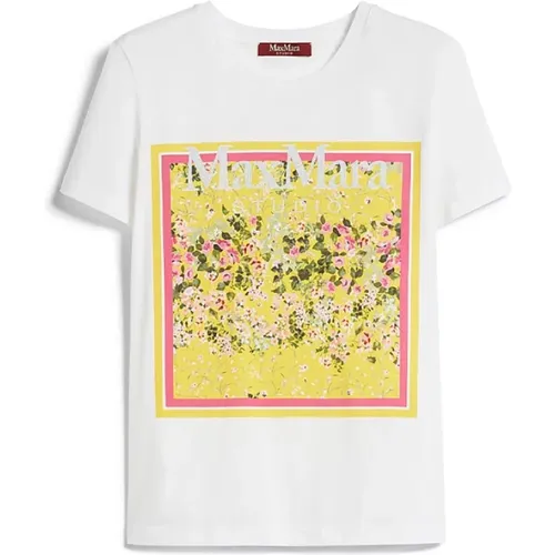 Weiße Baumwoll-T-Shirt mit Gelbem Schaldruck - Max Mara - Modalova