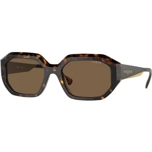 Brauner Rahmen Dunkelbraune Gläser Sonnenbrille , unisex, Größe: 54 MM - Vogue - Modalova