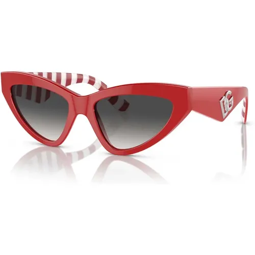 Zeitlose Cat-Eye Sonnenbrille mit rotem Rahmen und grauen Verlaufsgläsern - Dolce & Gabbana - Modalova