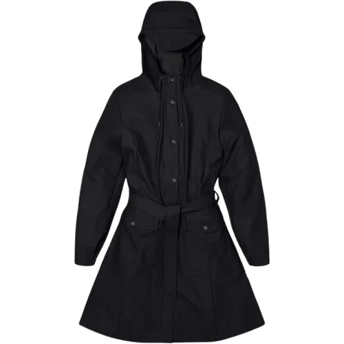 Minimalistische Schwarze Curve Jacke für Damen , Damen, Größe: L - Rains - Modalova