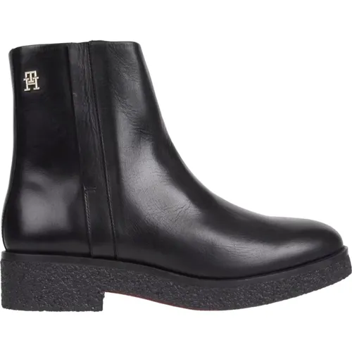 Schwarze Crepe Stiefeletten , Damen, Größe: 41 EU - Tommy Hilfiger - Modalova