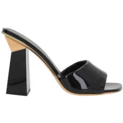 Schwarze Leder-Slide-Sandalen mit quadratischer Spitze und Nietenabsatz - Valentino Garavani - Modalova