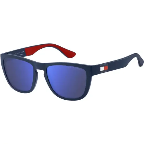 Matte Blaue Sonnenbrille mit Hohem Kontrast , Herren, Größe: 56 MM - Tommy Hilfiger - Modalova