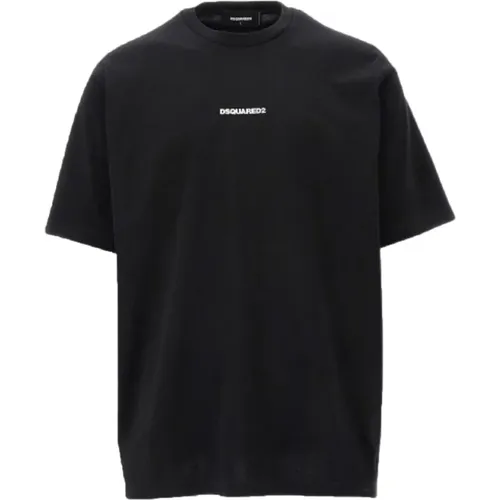 Schwarzes Baumwoll T-Shirt - Kurzarm , Herren, Größe: 2XL - Dsquared2 - Modalova