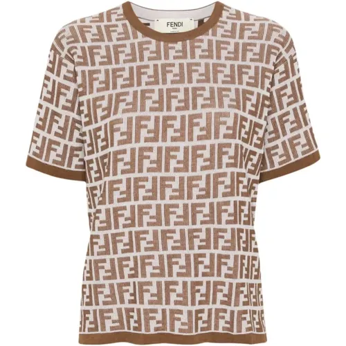 Signature FF-Pattern Knit Crew Neck Tee , female, Sizes: 2XS - Fendi - Modalova