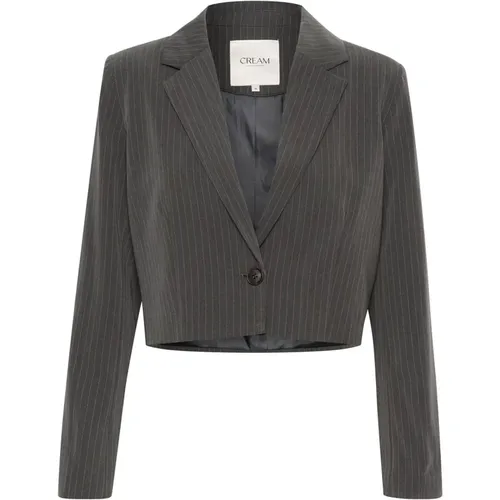 Grau Melange Pin Stripe Blazer Jacke - Cream - Modalova