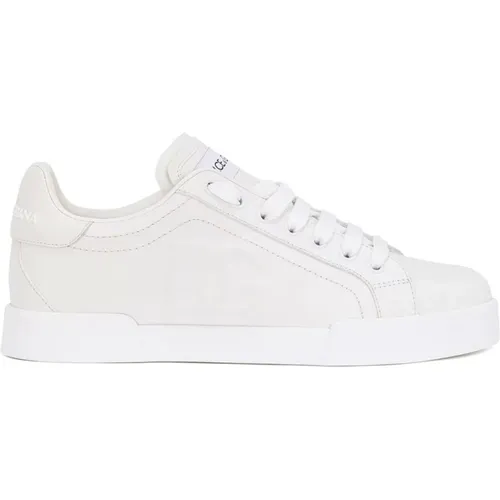 Weiße Portofino Low-Top Ledersneakers , Damen, Größe: 36 EU - Dolce & Gabbana - Modalova