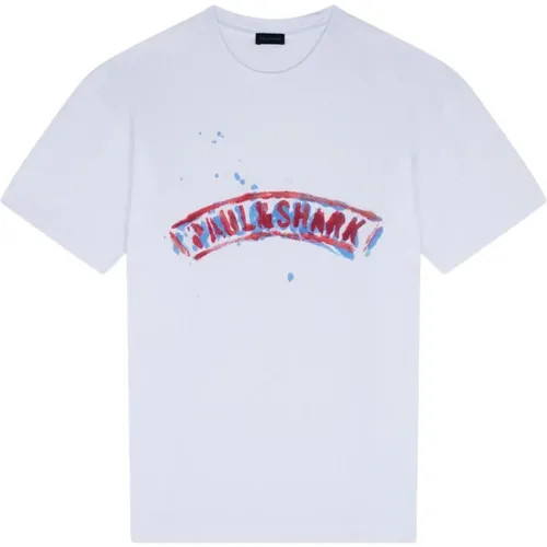 Weiße Baumwoll-Logo-T-Shirt Regular Fit , Herren, Größe: M - PAUL & SHARK - Modalova