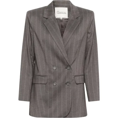 Grey Blazer Jacket with White Stripe , female, Sizes: L, XL, M, S, XS - My Essential Wardrobe - Modalova