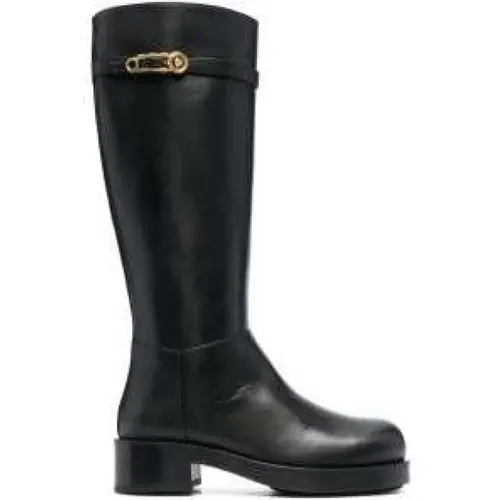 Logo-Plaque Leather Boots , female, Sizes: 5 UK, 4 1/2 UK - Versace - Modalova