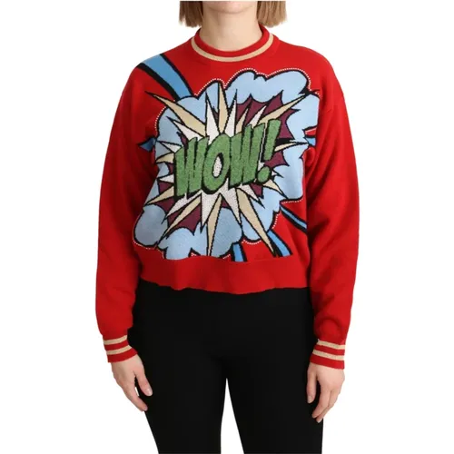 Roter Gestrickter Cashmere Cartoon Top Pullover - Dolce & Gabbana - Modalova