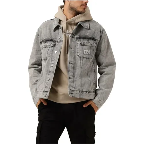 Denim Jacket 90's Stil Grau , Herren, Größe: L - Calvin Klein - Modalova