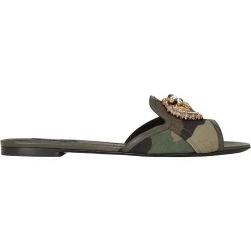 Army Camouflage Heart Slide Sandalen , Damen, Größe: 35 1/2 EU - Dolce & Gabbana - Modalova