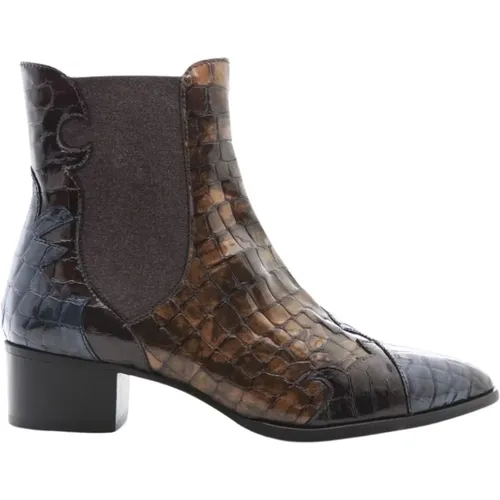 Leder Croco Stiefelette , Damen, Größe: 37 1/2 EU - Pertini - Modalova