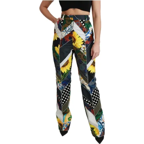 Multicolor High Waist Straight Pants , female, Sizes: XS - Dolce & Gabbana - Modalova