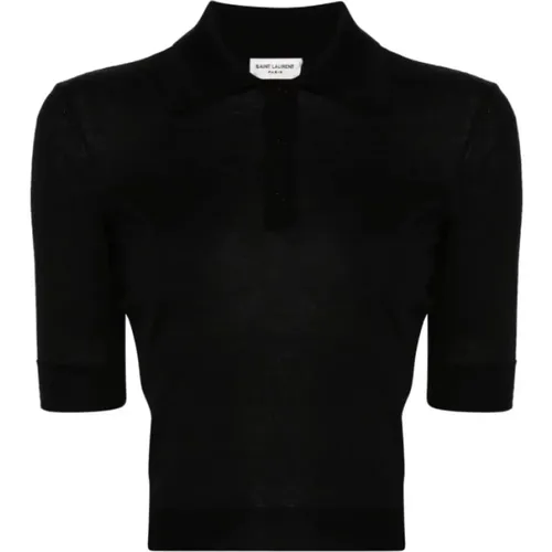 Schwarzes Besticktes Poloshirt - Saint Laurent - Modalova