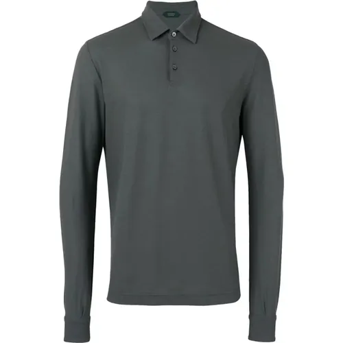 IceCotton Dark Grey Long Sleeve Polo , male, Sizes: 2XL, M, XL, L - Zanone - Modalova