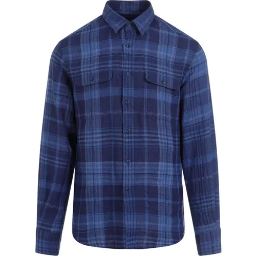 Indigo Blue Tartan Linen Shirt - Ralph Lauren - Modalova