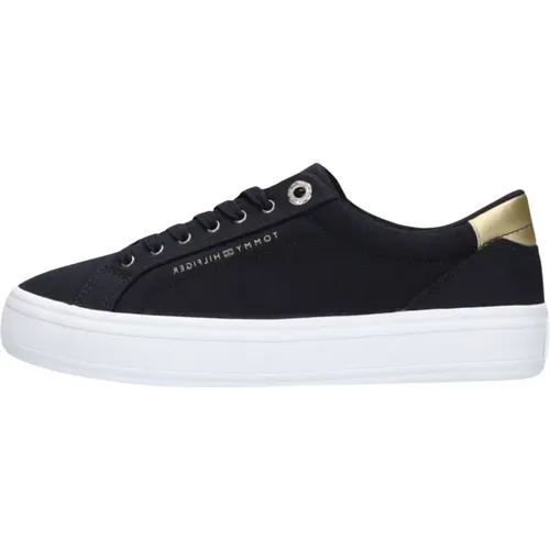 Blaue Canvas Low Top Sneakers , Damen, Größe: 36 EU - Tommy Hilfiger - Modalova