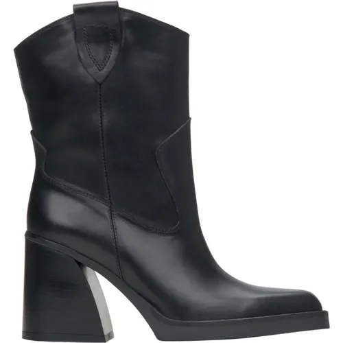 Damen Niedrige Schwarze Cowboy Stiefel Aus Echtem Leder Er00114354 - Estro - Modalova