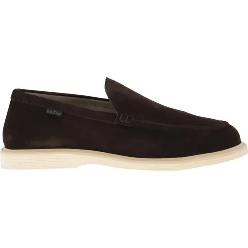 Sporty Suede Moccasin with Embossed Monogram , male, Sizes: 5 UK, 7 1/2 UK, 5 1/2 UK, 6 1/2 UK, 8 UK - Hogan - Modalova