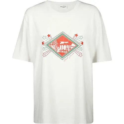 Luxus Logo T-Shirt , Damen, Größe: S - Saint Laurent - Modalova