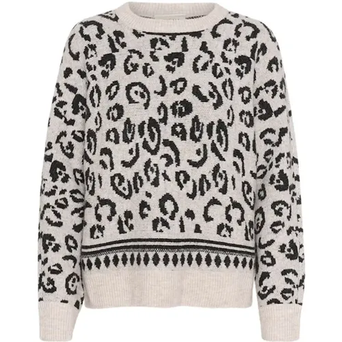 Leopard Knit Pullover Beige Animal , female, Sizes: XL, M, S, L - Cream - Modalova